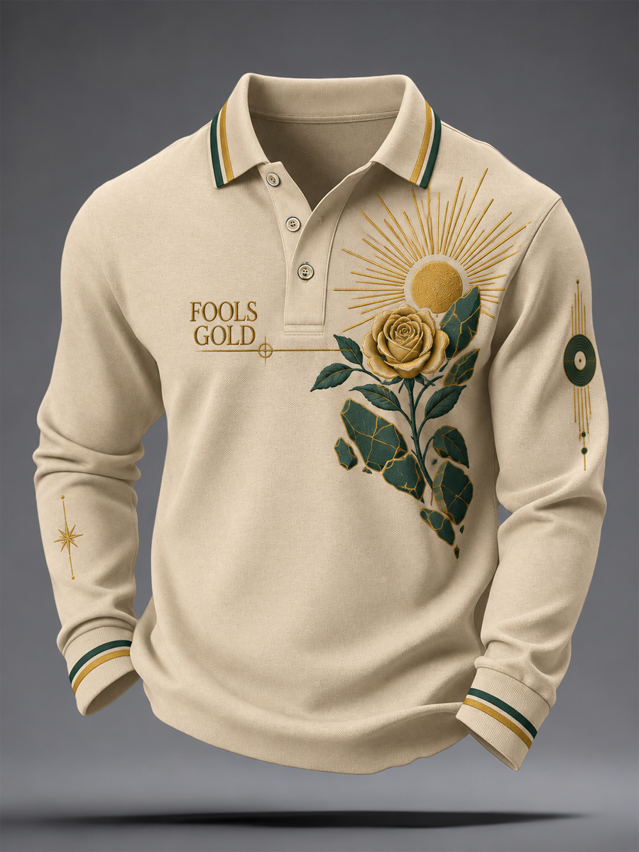 Men's Lemon Roses Music Lover Printed long sleeve polo