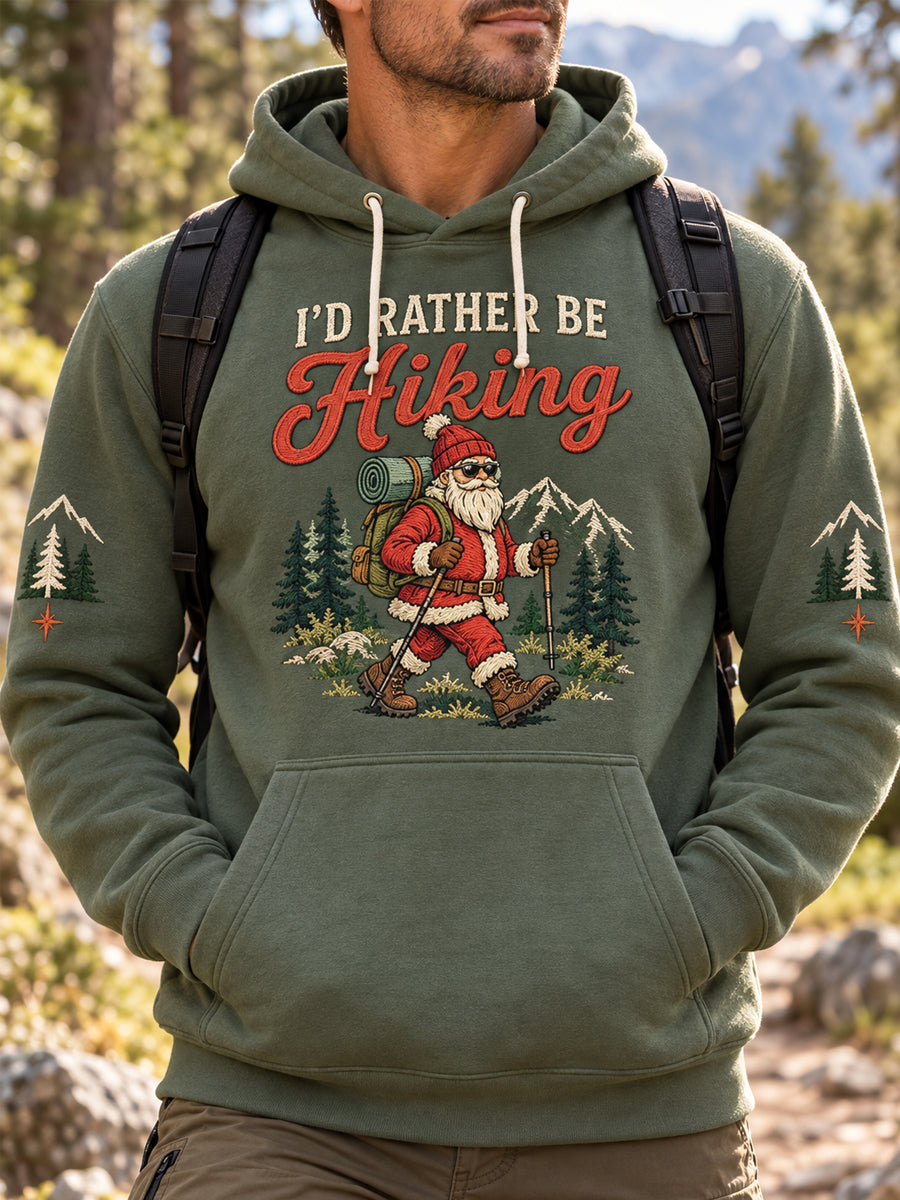 Men's I'd Rather Be Hiking Santa Claus Casual Hoodie