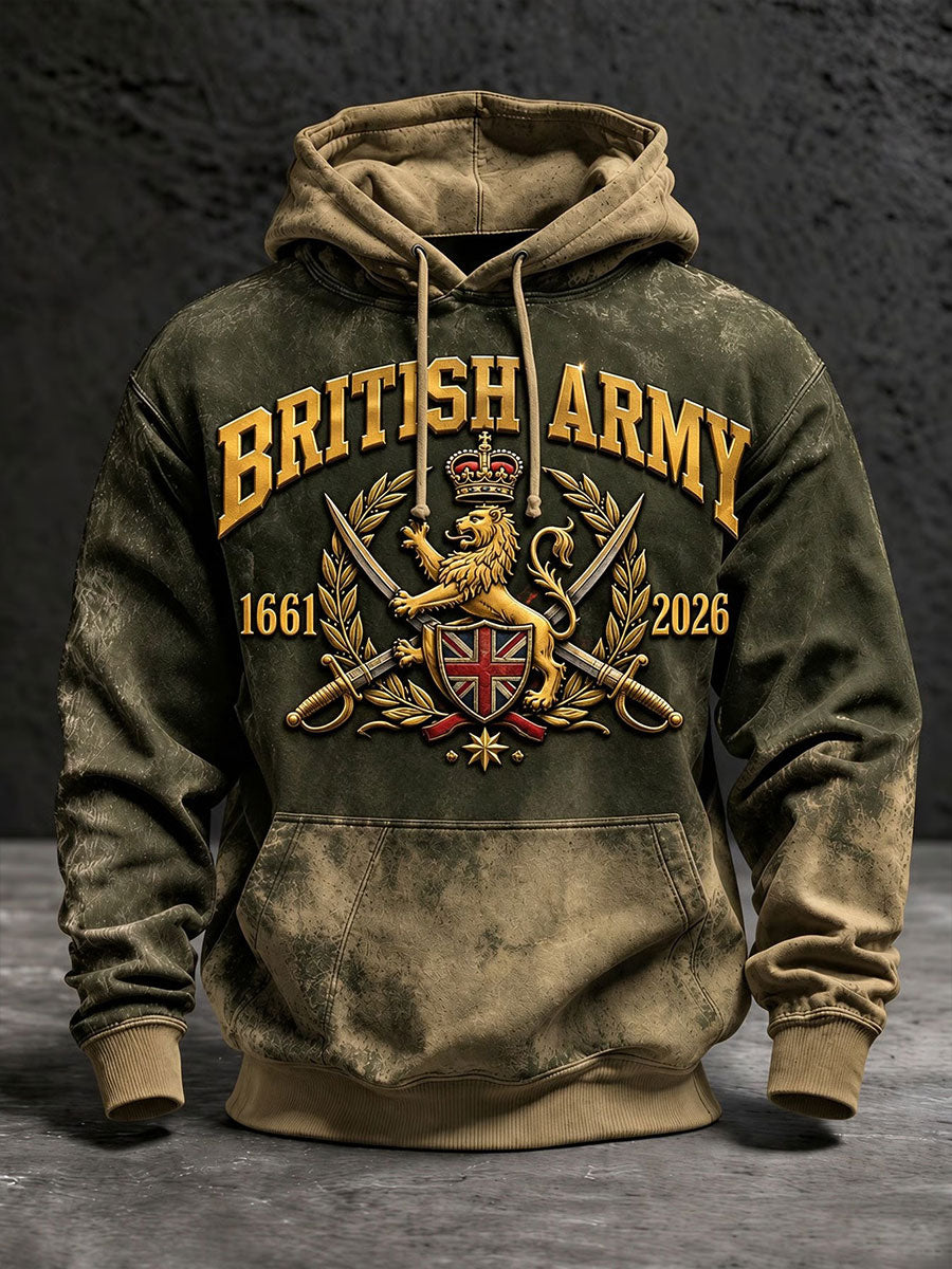 Men's British Army Print Oversized Drop-Shoulder Hoodie