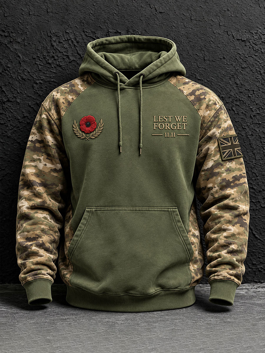 Men's Lest We Forget Print Oversized Drop-Shoulder Hoodie