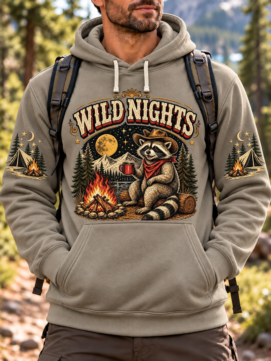 Men's Camping Oversized Drop-Shoulder Hoodie With Pockets