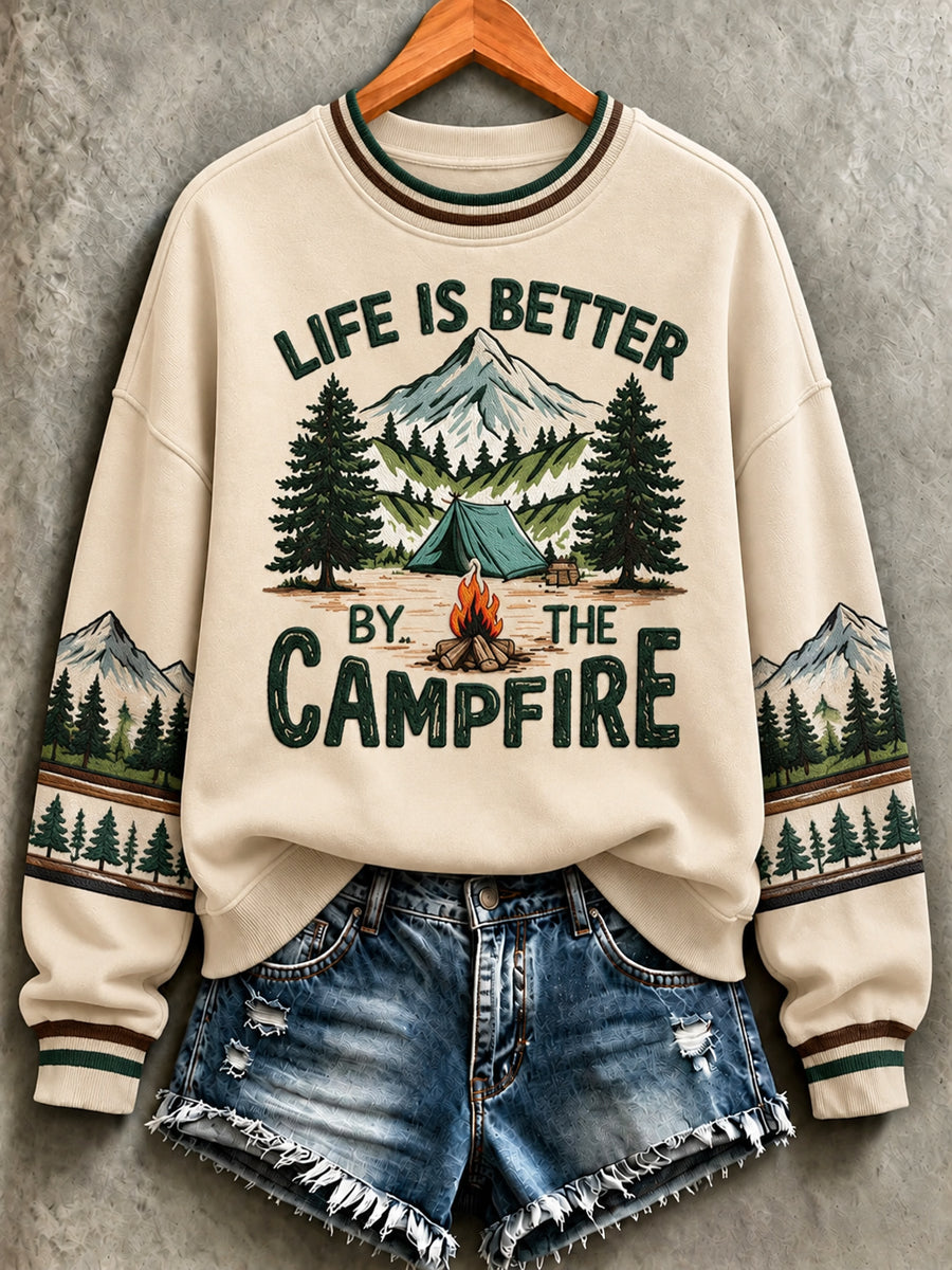 Women's Camping Print Sweatshirt