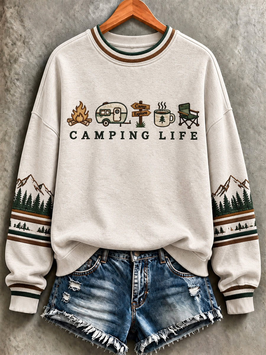 Women's Camping Print Sweatshirt