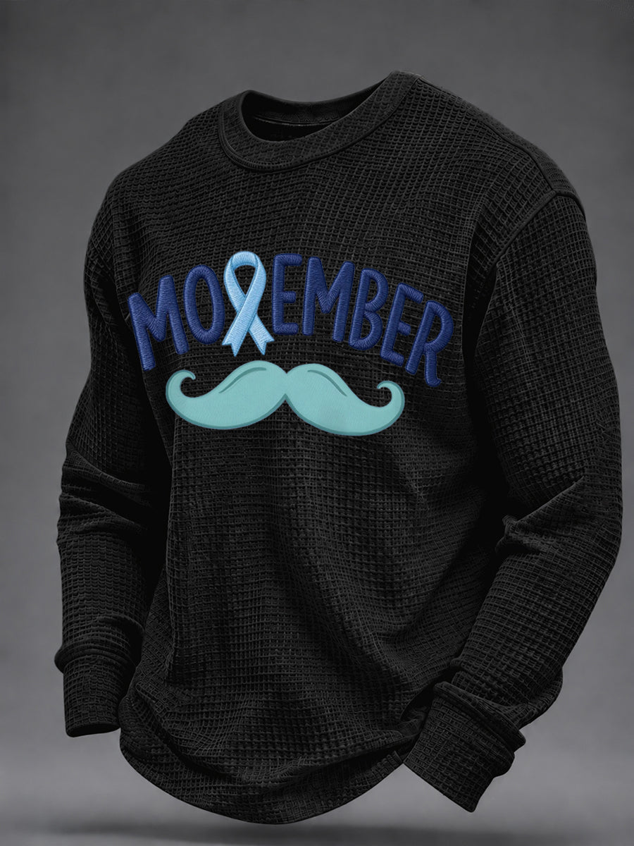 Men's Mustache Print Men's Health Support Graphic Waffle Sweatshirt
