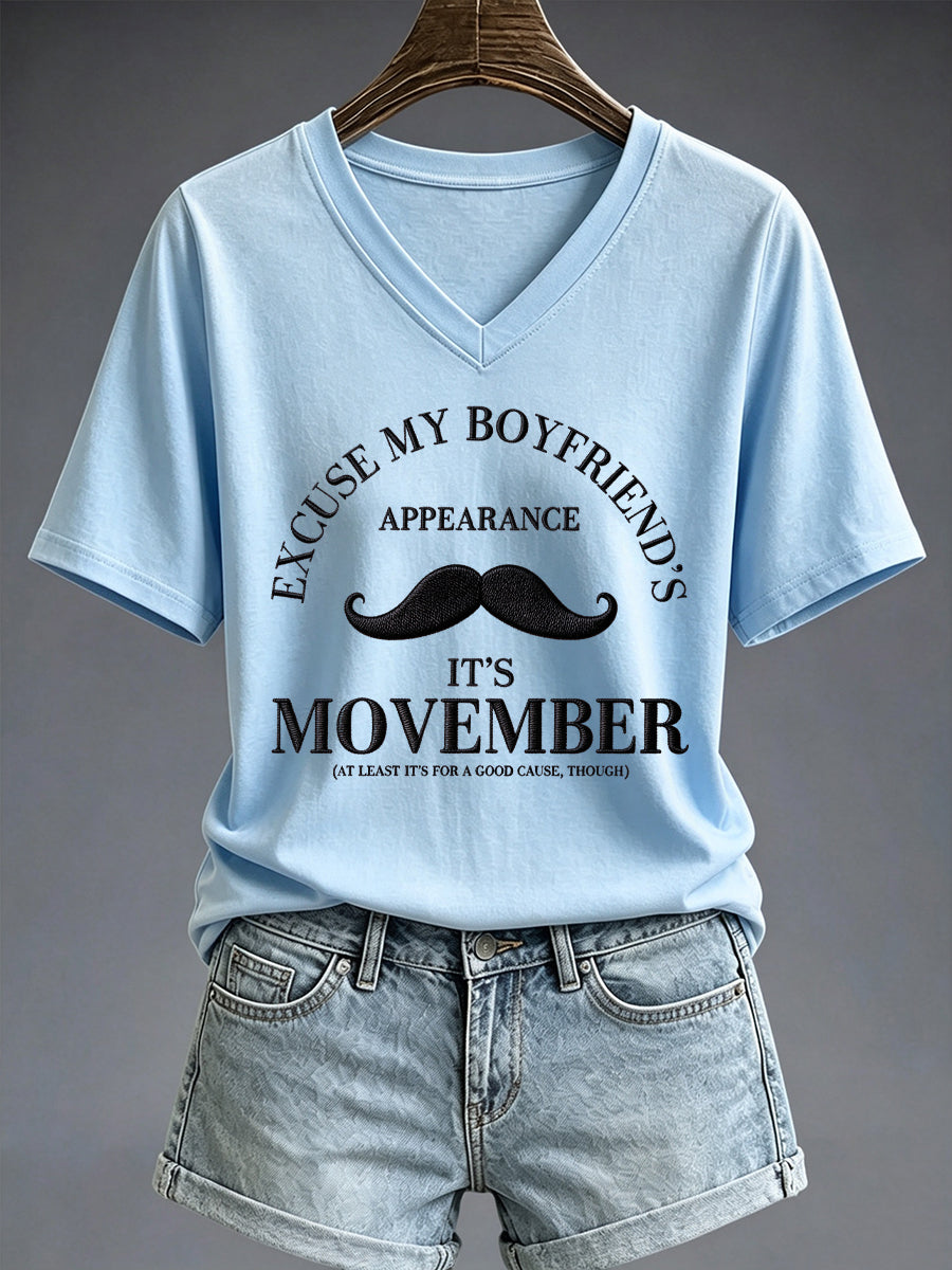 Women's Mustache Print Men's Health Support Graphic T-Shirt