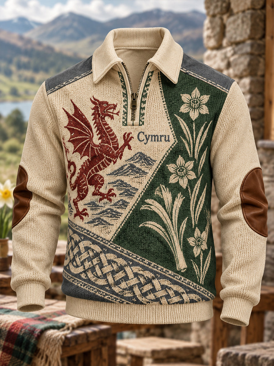 Men's British Wales Collared Zip-Up Sweatshirt