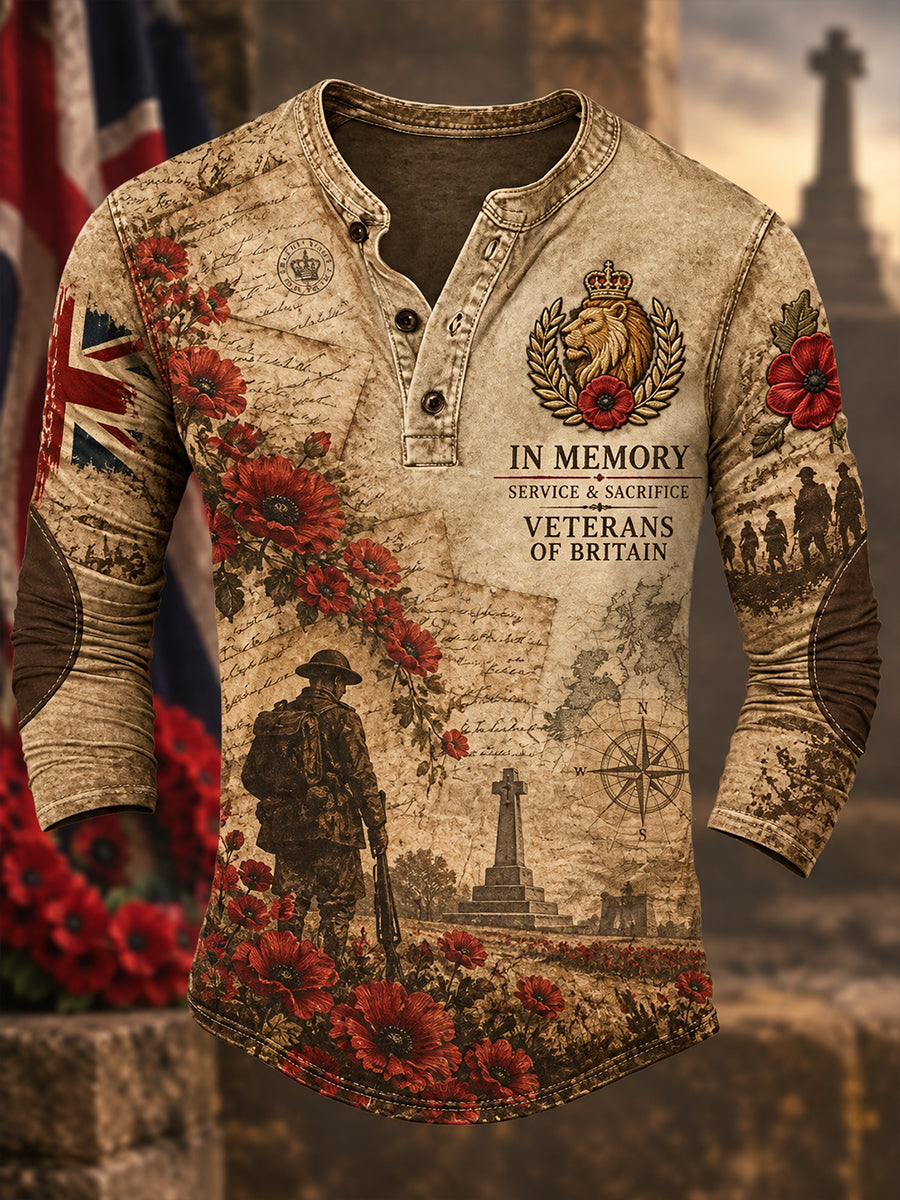 Men’S Long-Sleeve Top With Military Veteran-Themed Graphic Print