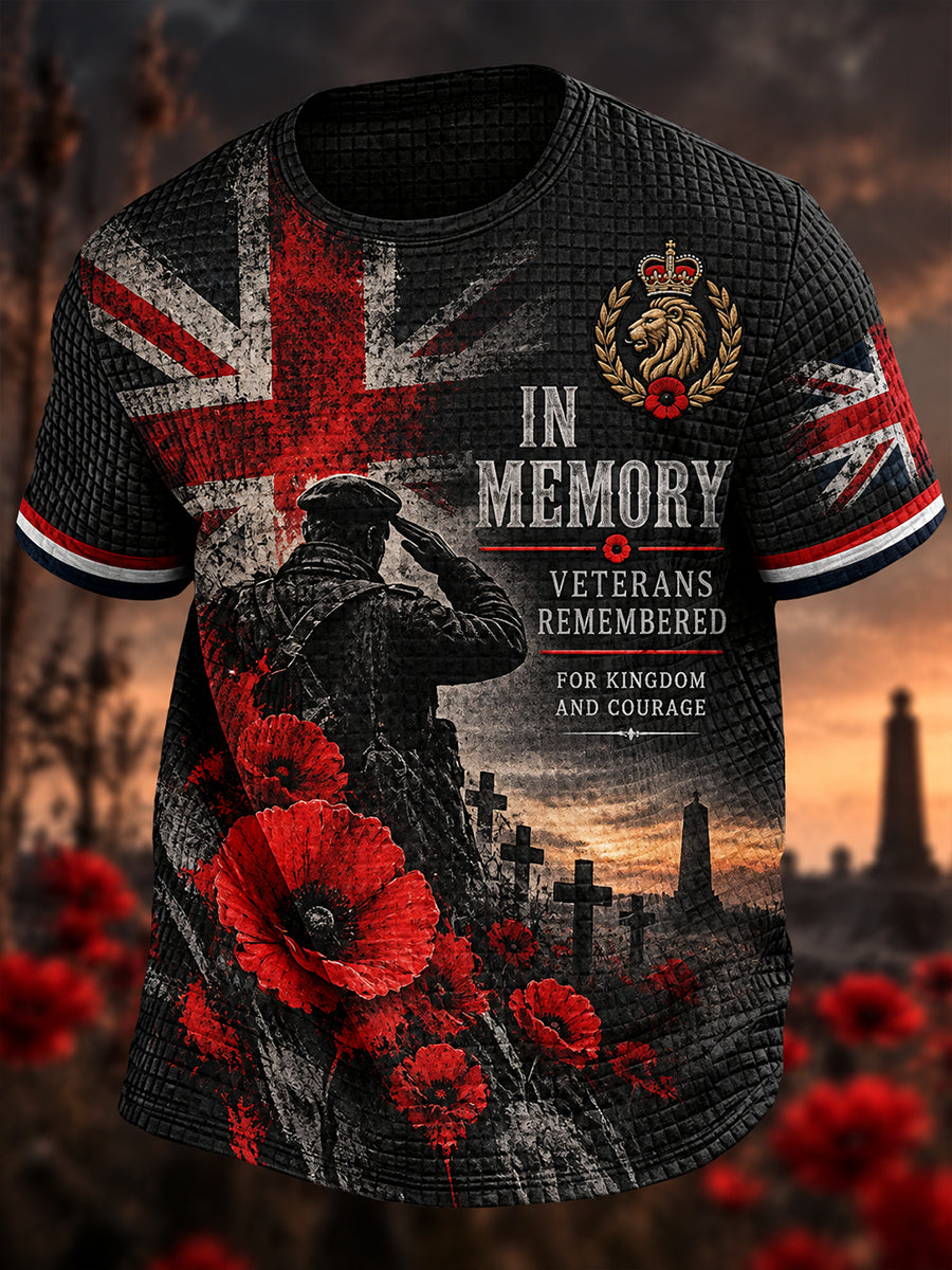 Men’S Waffle-Knit Short-Sleeve T-Shirt With Military Veteran-Themed Graphic Print