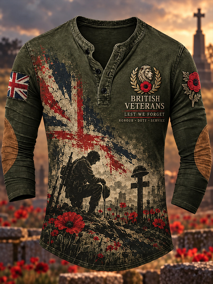 Men’S Long-Sleeve Top With Military Veteran-Themed Graphic Print