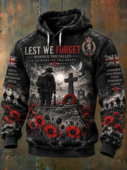 Men’S Long-Sleeve Hooded Sweatshirt With Military Veteran-Themed Graphic Print
