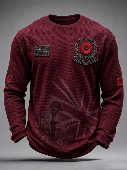 Men's Remembrance Day Lest We Forget Waffle Long Sleeve T-Shirt