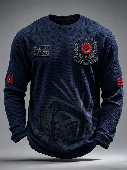 Men's Remembrance Day Lest We Forget Waffle Long Sleeve T-Shirt