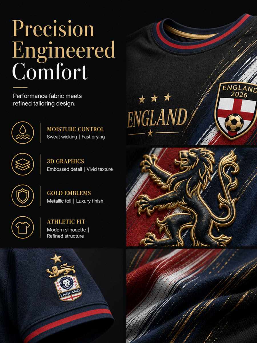 Retro England Football Fan Art Print Casual Jersey