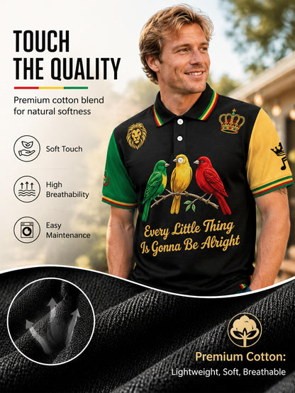 Vintage Every Little Thing Is Gonna Be Alright Casual Waffle-Weave Polo