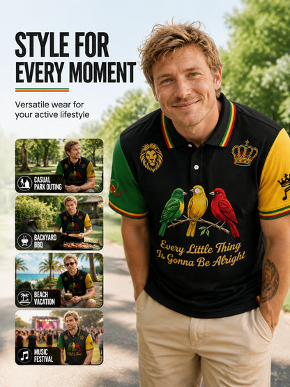 Vintage Every Little Thing Is Gonna Be Alright Casual Waffle-Weave Polo