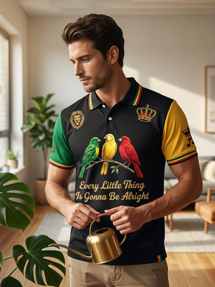 Vintage Every Little Thing Is Gonna Be Alright Casual Waffle-Weave Polo