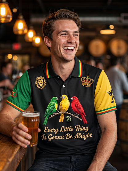 Vintage Every Little Thing Is Gonna Be Alright Casual Waffle-Weave Polo