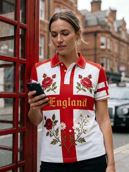 Women's England Football Polo T-Shirt