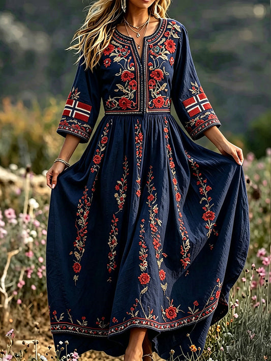 Women's Nordic Scandinavian Style Floral Art Printed Dress