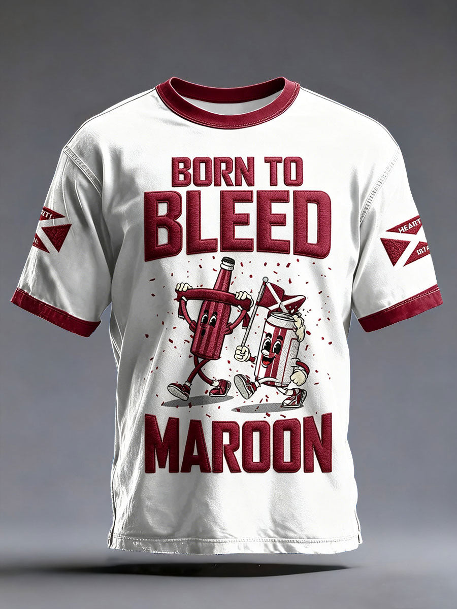 Men's Maroon Hearts Football Lover Printed T-shirt