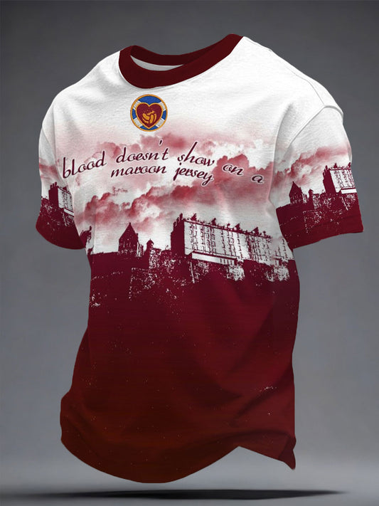 Men's Maroon Hearts Football Lover Printed T-shirt
