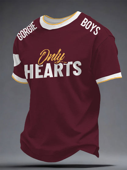 Men's Maroon Hearts Football Lover Printed T-shirt