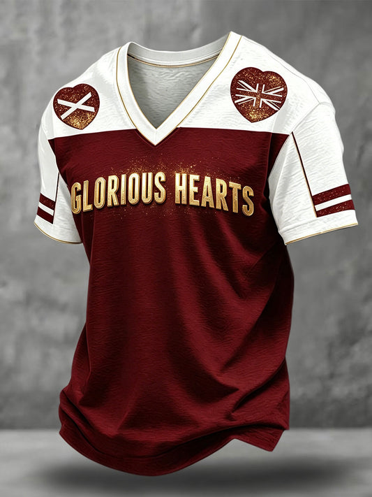 Men's Maroon Hearts Football Lover Printed V-neck T-shirt