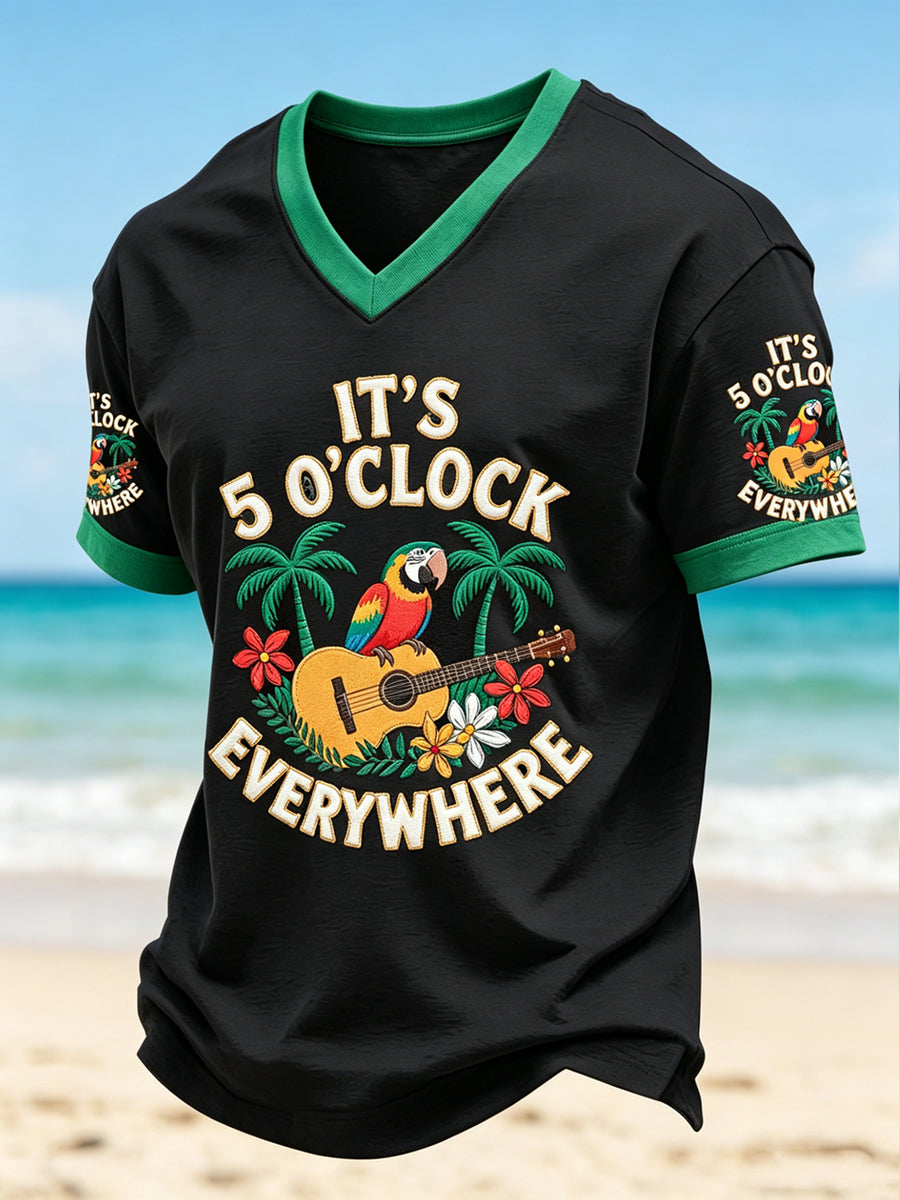 Men's It's 5 O'Clock Everywhere Printed Vintage Fashion Loose Short Sleeve T-Shirt