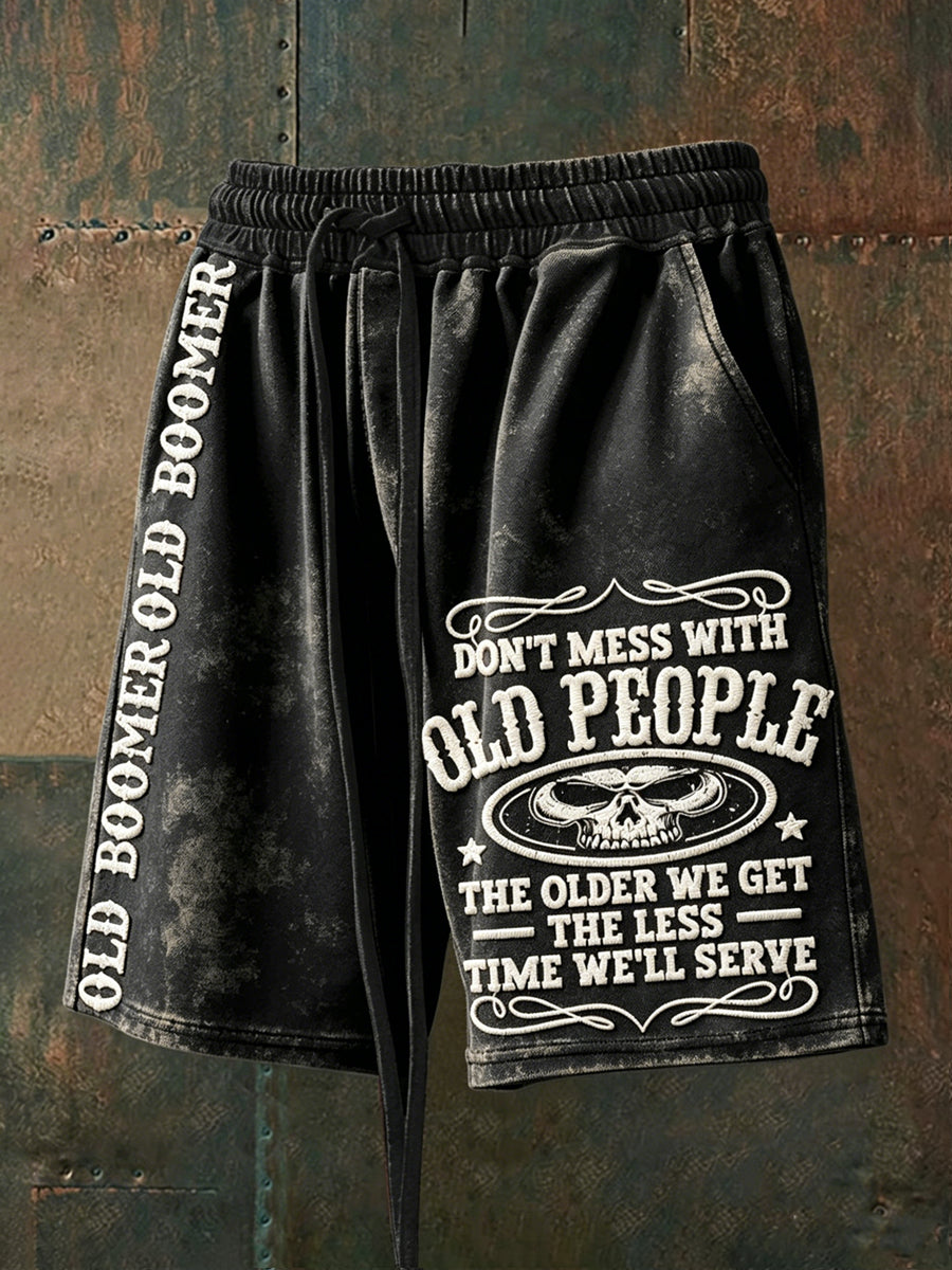 Men's Don't Piss Off Old Peopel Print Drawstring Shorts