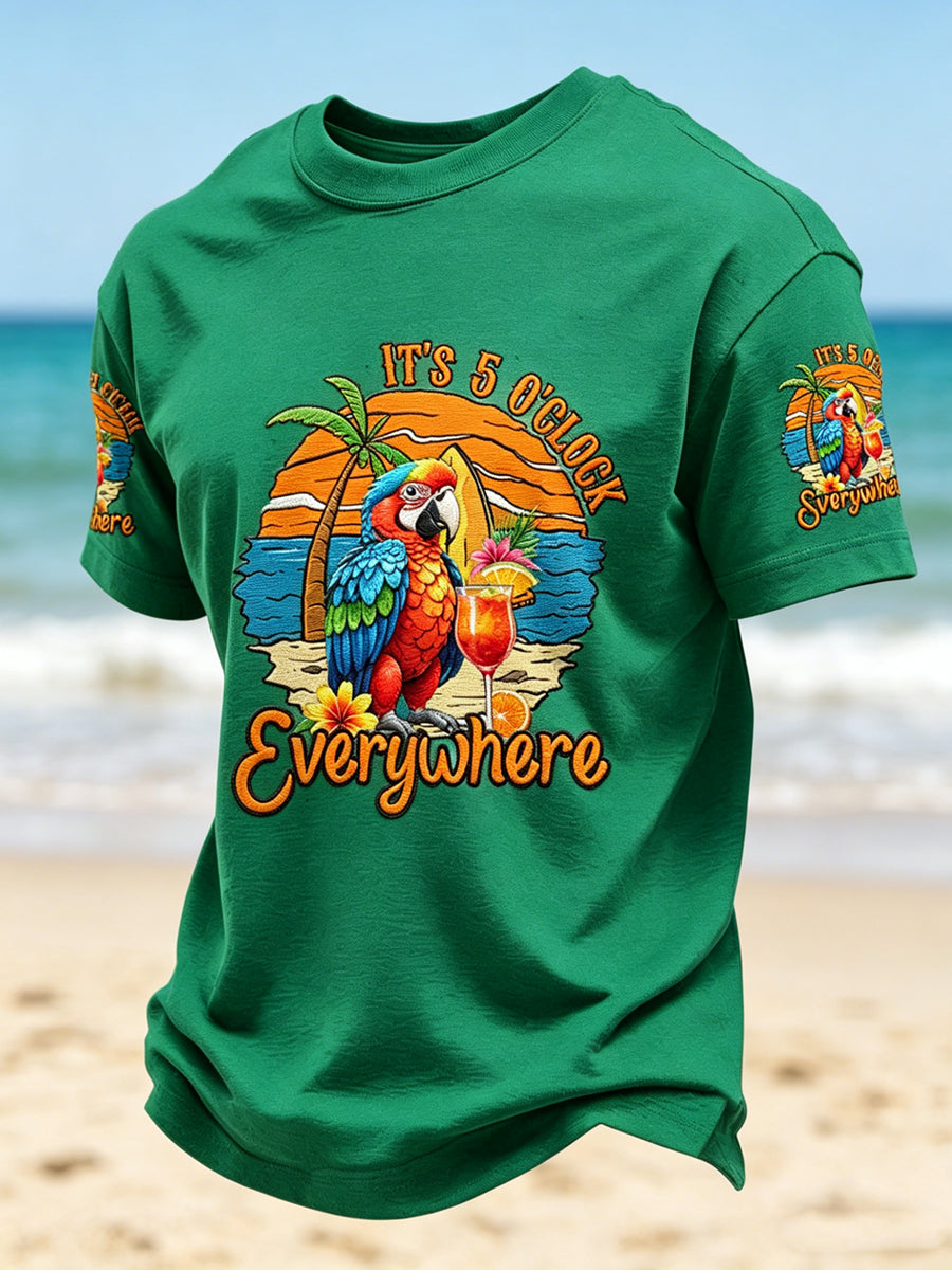 Men's It's 5 O'Clock Everywhere Printed Vintage Fashion Loose Short Sleeve T-Shirt
