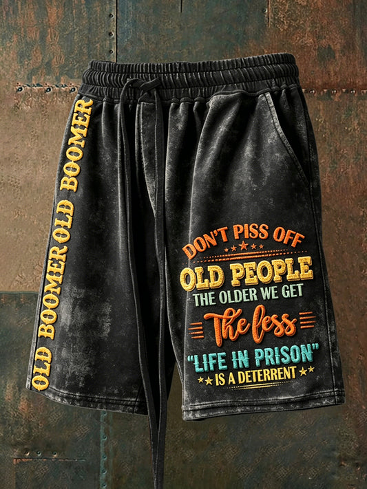 Men's Don't Piss Off Old Peopel Print Drawstring Shorts