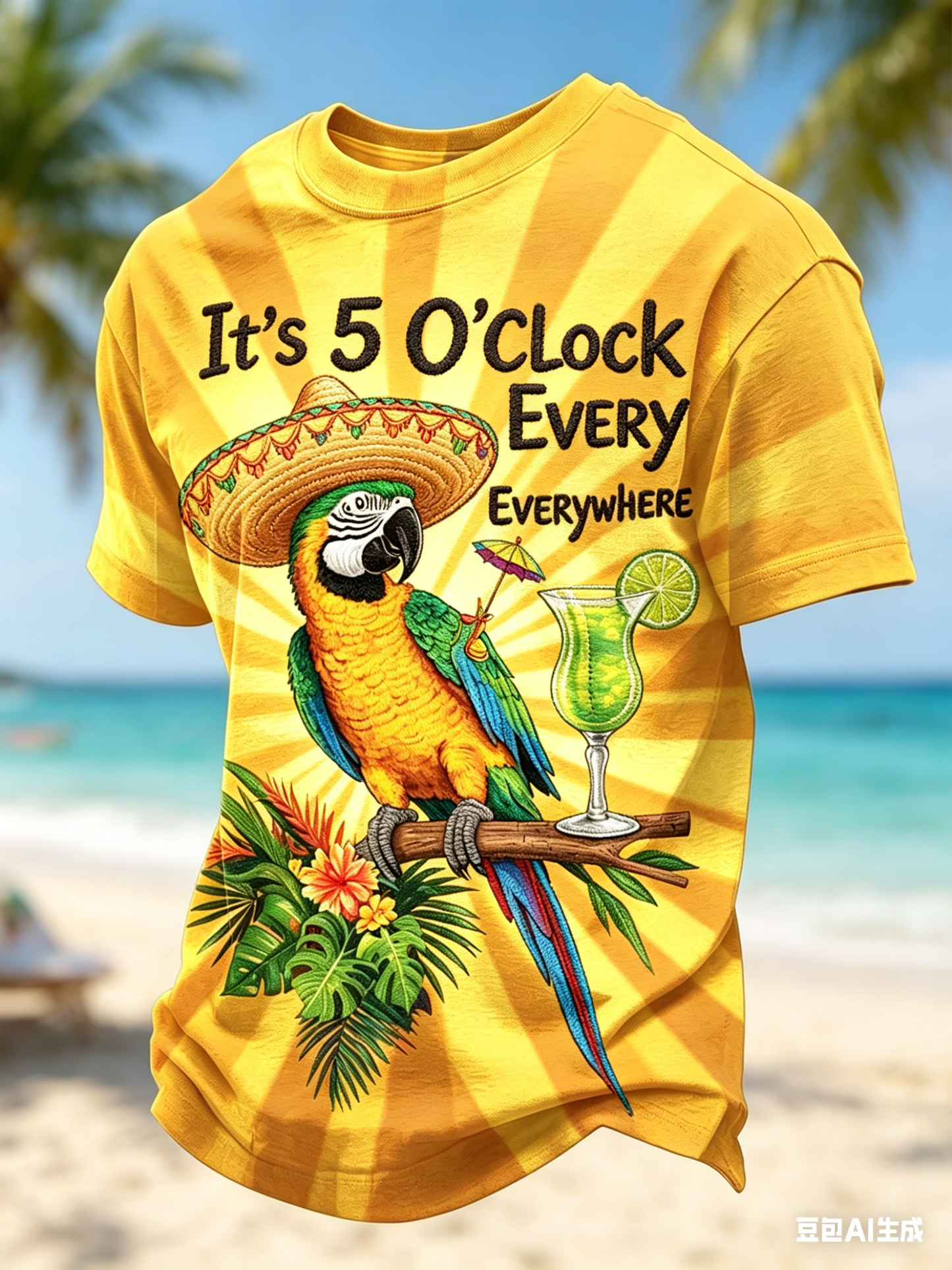 Men's It's 5 O'Clock Everywhere Printed Vintage Fashion Loose Short Sleeve T-Shirt