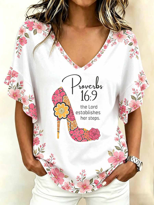 Women's Fashion Faith Pattern Print Casual T-Shirt