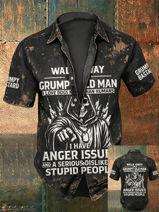 Men's Grumy Old Man Print Casual Short Sleeved Shirt