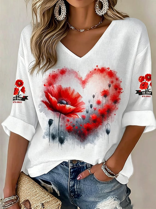 Women's European Victory Day Printed Waffle T-shirt