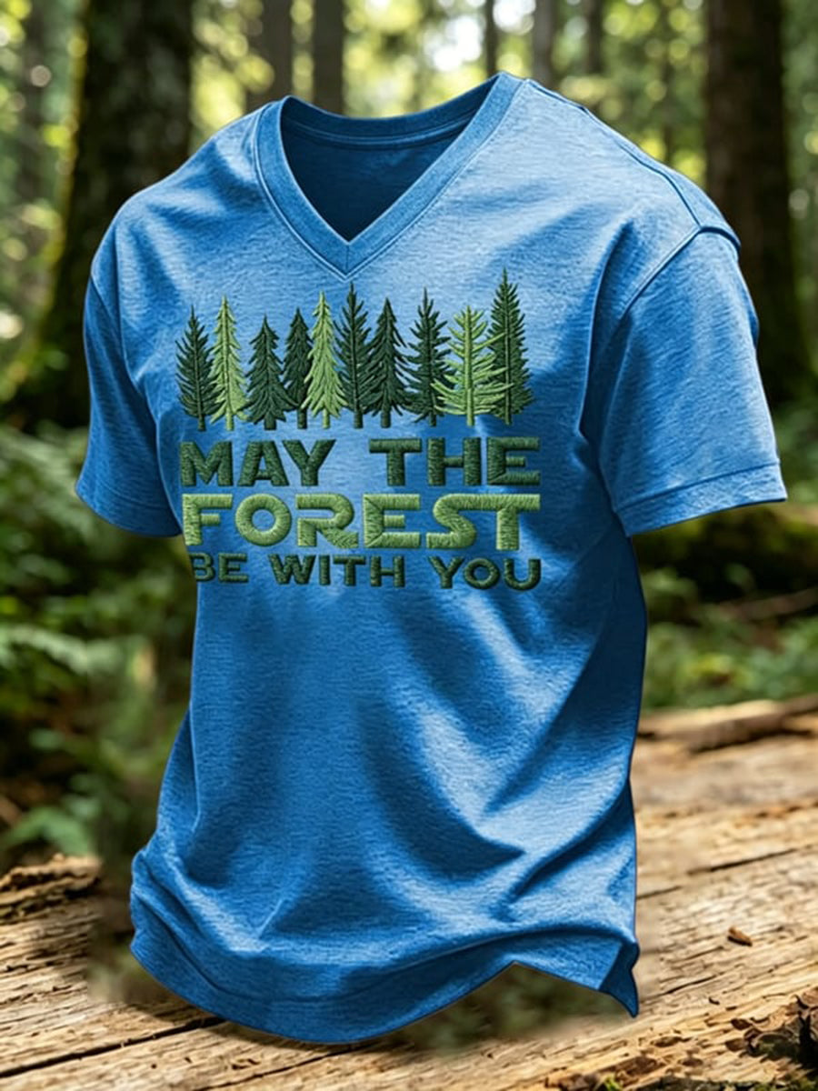Men's May The Forest Be With You Printed V-neck T-shirt