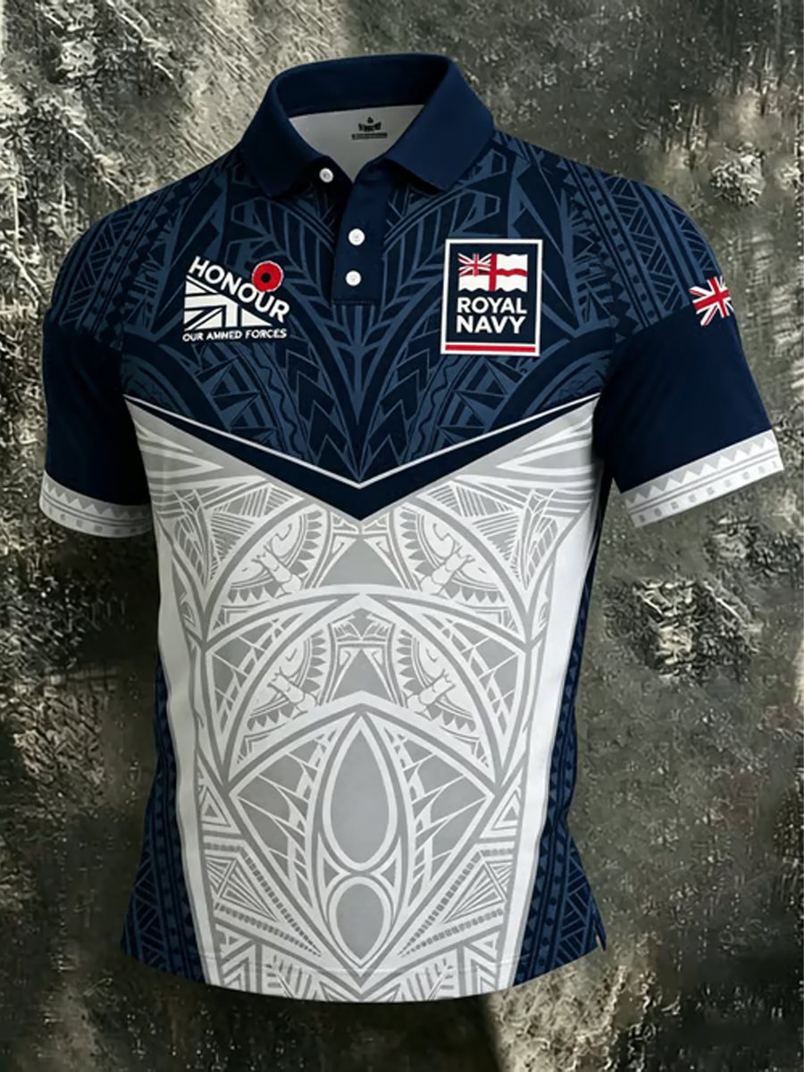 Men's British Navy Print polo shirt