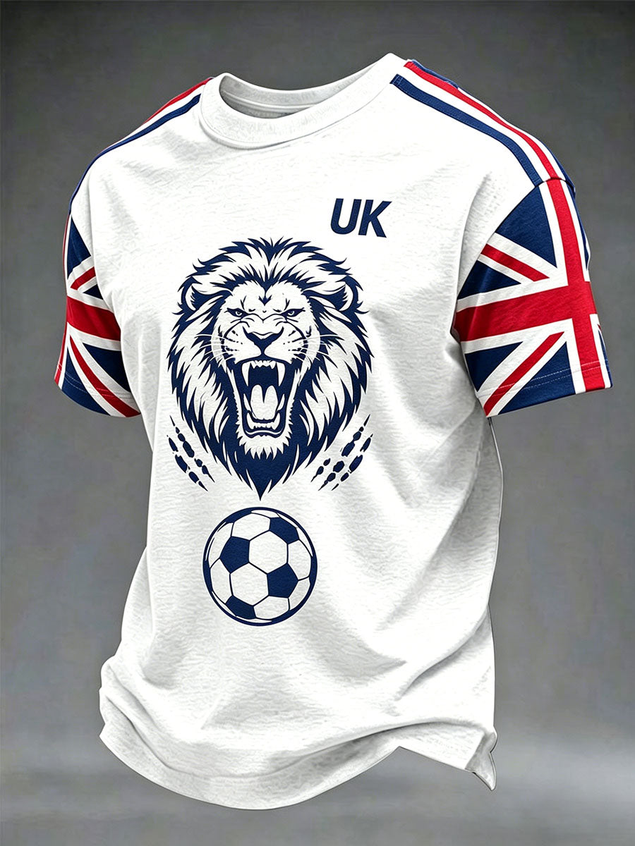 Men's British Football Lion Embroidered Casual Unisex T-shirt