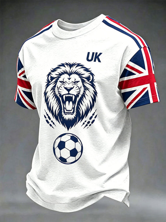 Men's British Football Lion Embroidered Casual Unisex T-shirt