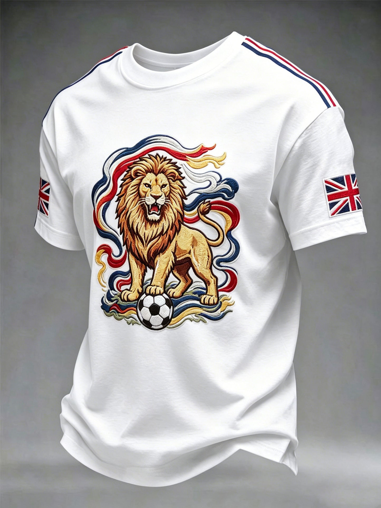 Men's British Football Lion Embroidered Casual Unisex T-shirt