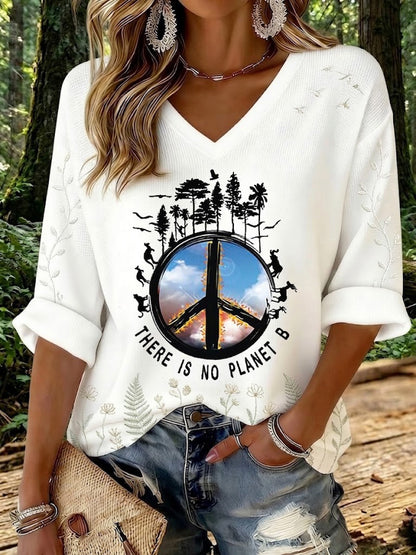 Women's There Is No Planet B Printed Waffle T-shirt
