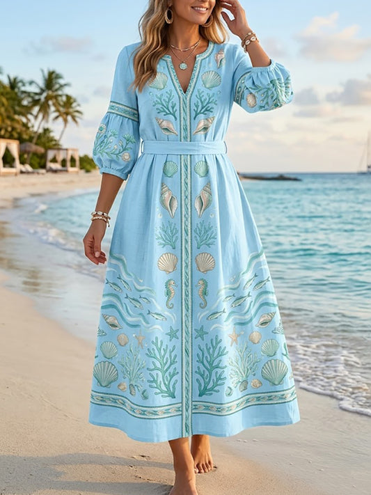 Women's Sea Turtle Print Vacation Dress