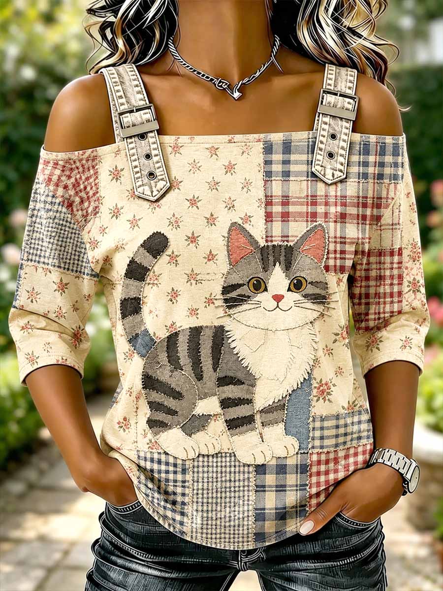 Women's Fashion Animal and Floral Patchwork Print T-Shirt
