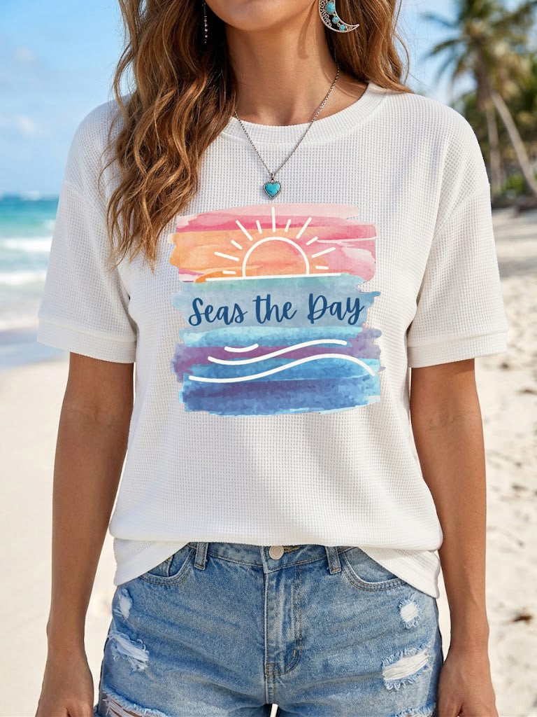 Women's Seas The Day Printed Waffle T-shirt