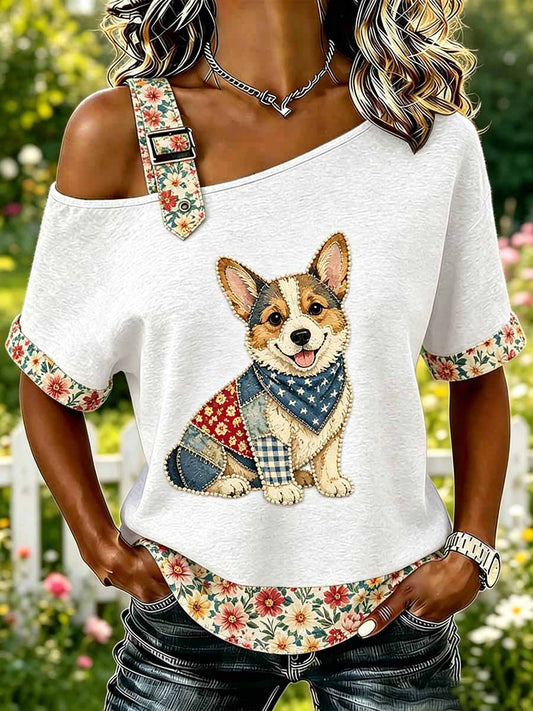 Women's Fashion Animal and Floral Patchwork Print T-Shirt