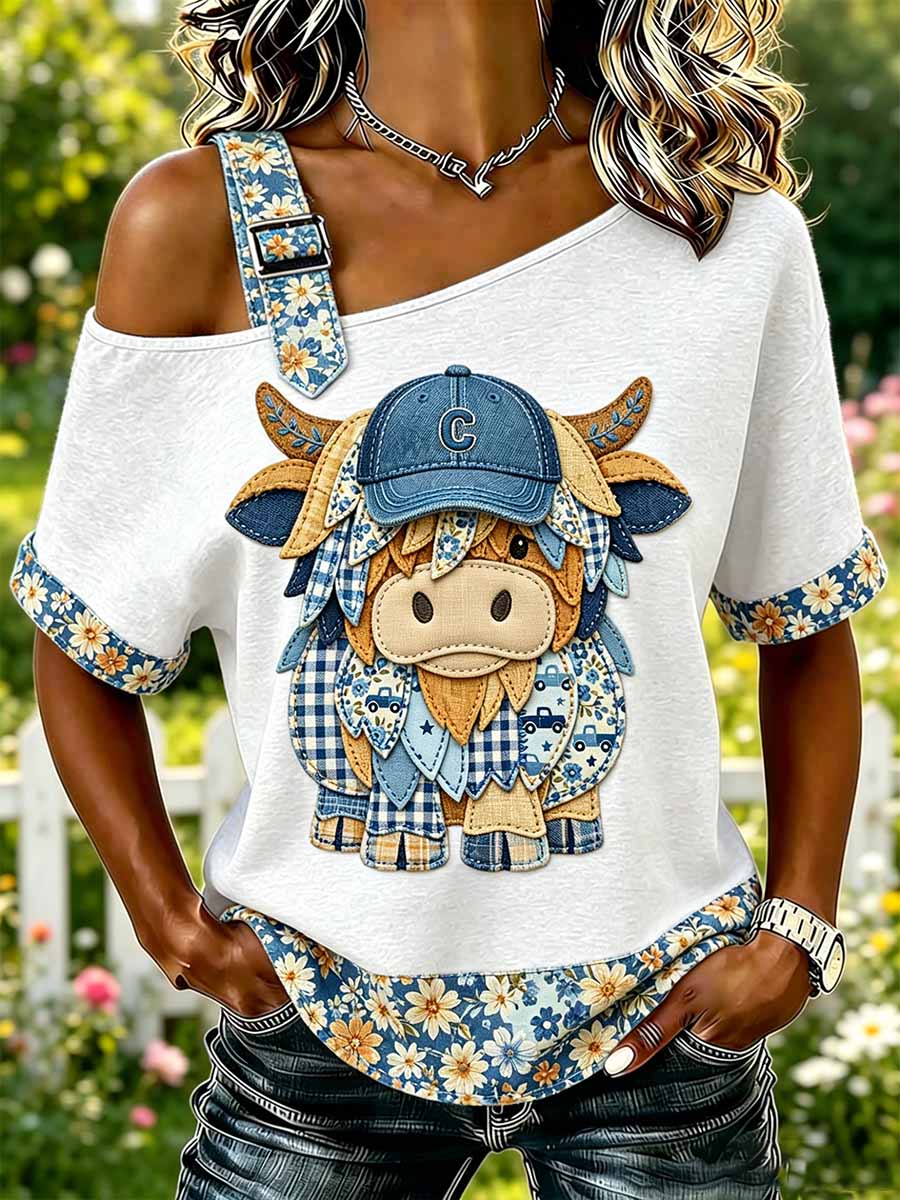 Women's Fashion Animal and Floral Patchwork Print T-Shirt