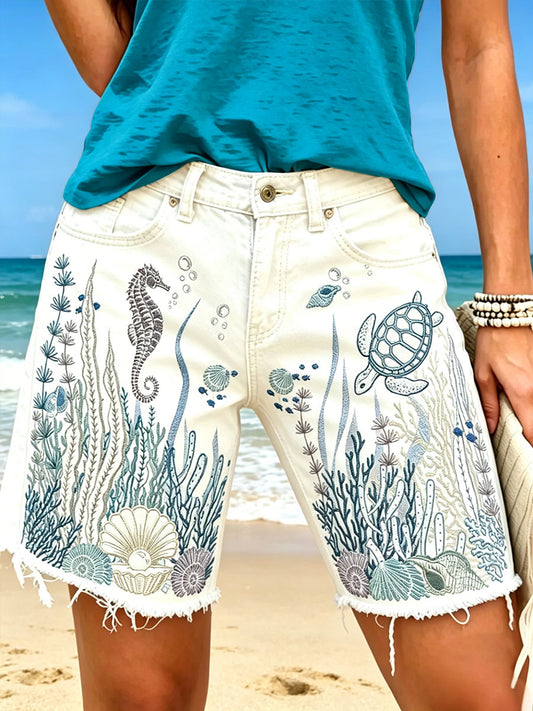 Women's ocean animal print shorts