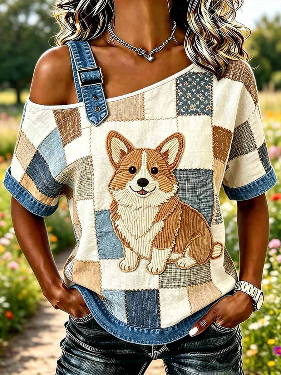 Women's Fashion Animal and Floral Patchwork Print T-Shirt