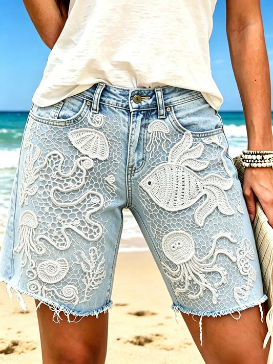 Women's ocean animal print shorts