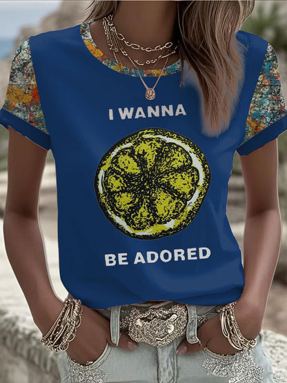 Women's Lemon Roses Music Lover Printed short-sleeved T-shirt